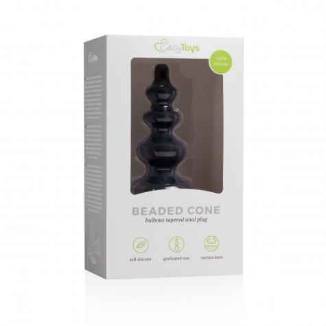 Чёрная фигурная анальная ёлочка Beaded Cone - 13,5 см.