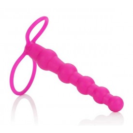 Розовая насадка для двойного проникновения Silicone Love Rider Beaded Dual Penetrator - 14,5 см.