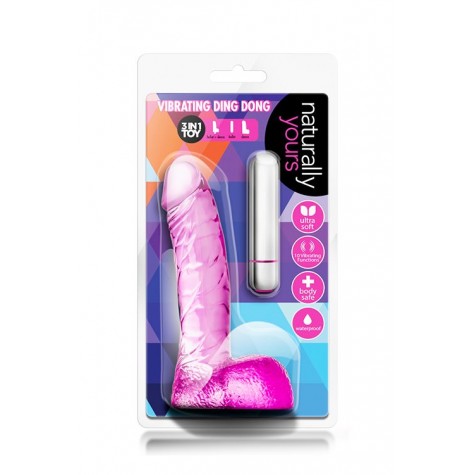 Розовый вибратор-реалистик Vibrating Ding Dong - 16,5 см.